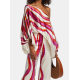 Urban Wide Leg Loose Printed Off-The-Shoulder Blouses &Casual Pants Two Pieces Set