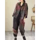 Contrast Color Fringed Split-Joint Long Sleeves Printed Outwear + Harem Pants  Two Pieces Set