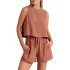 Solid Color Round-Neck Vest + Elasticity Drawstring Shorts Two Pieces Set