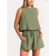 Solid Color Round-Neck Vest + Elasticity Drawstring Shorts Two Pieces Set