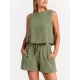 Solid Color Round-Neck Vest + Elasticity Drawstring Shorts Two Pieces Set