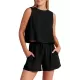 Solid Color Round-Neck Vest + Elasticity Drawstring Shorts Two Pieces Set