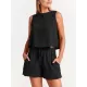 Solid Color Round-Neck Vest + Elasticity Drawstring Shorts Two Pieces Set