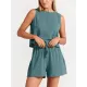 Solid Color Round-Neck Vest + Elasticity Drawstring Shorts Two Pieces Set