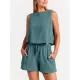 Solid Color Round-Neck Vest + Elasticity Drawstring Shorts Two Pieces Set