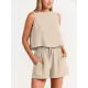 Solid Color Round-Neck Vest + Elasticity Drawstring Shorts Two Pieces Set