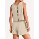 Solid Color Round-Neck Vest + Elasticity Drawstring Shorts Two Pieces Set