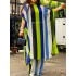 Contrast Color See-Through Split-Side Striped Batwing Sleeves Loose Two Pieces Set Pants Set