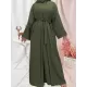 Long Sleeves Loose Solid Color Inner Dress + Tied Waist Outerwear Two Pieces Set