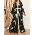 Belted Muslim Printed Split-Front Long Sleeves V-Neck Two Pieces Set Maxi Dresses