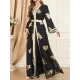 Belted Muslim Printed Split-Front Long Sleeves V-Neck Two Pieces Set Maxi Dresses