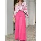 Loose Long Sleeves Floral Printed Blouses + High-Waisted Solid CoLor Wide Leg Pants Trousers Two Pieces Set