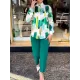 Long Sleeves Buttoned Printed Lapel Blouses Top + High Waisted Pants Bottom Two Pieces Set