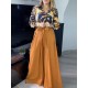 Printed Buttoned Lapel Blouse + Tied Waist High Waisted Wide Leg Pants Two Pieces Set