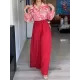 Printed Buttoned Lapel Blouse + Tied Waist High Waisted Wide Leg Pants Two Pieces Set