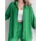 Solid Color High-Low Buttoned Split-Side Lapel Blouses Top+ Elasticity High Waisted  Pants Two Pieces Set