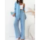 Solid Color Split-Joint High-Low Long Sleeves Buttoned Lapel Blouses + Drawstring Pants Two Pieces Set