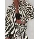 Plus Size Zebra-Stripe  Buttoned Lapel Long Sleeves Blouses Top + Elasticity Pants Bottom Two Pieces Set