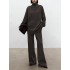 Solid Color Long Sleeves High-Neck Sweater Top + Wide Leg Pants Bottom Two Pieces Set