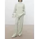 Solid Color Long Sleeves High-Neck Sweater Top + Wide Leg Pants Bottom Two Pieces Set