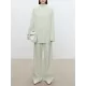 Solid Color Long Sleeves High-Neck Sweater Top + Wide Leg Pants Bottom Two Pieces Set