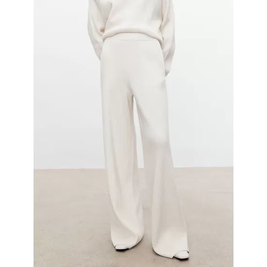 Solid Color Long Sleeves High-Neck Sweater Top + Wide Leg Pants Bottom Two Pieces Set