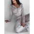 Solid Color Elasticity Hooded Zipper V-neck Long Sleeves Outerwear Top + High Waisted Pants Bottom Two Pieces Set