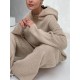 Solid Color Loose Round-Neck Hooded Long Sleeves Sweater Top + Drawstring Pants Bottom Two Pieces Set