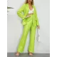 Striped Lapel Long Sleeves Blazer Top + Wide Leg Pants Bottom Two Pieces Set