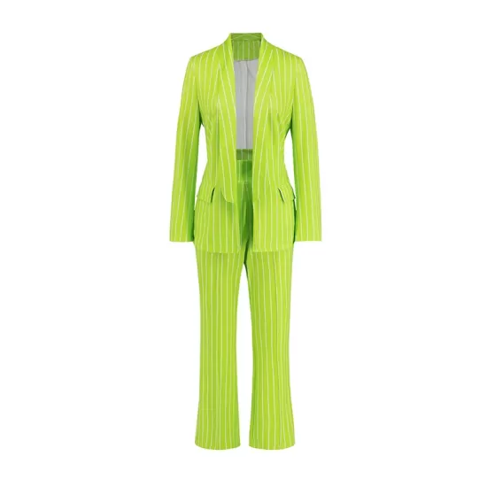 Striped Lapel Long Sleeves Blazer Top + Wide Leg Pants Bottom Two Pieces Set