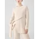 Loose Asymmetric Solid Color Long Sleeves Split-Front Round-Neck Sweater Top + Pants Bottom Two Pieces Set