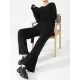 Loose Asymmetric Solid Color Long Sleeves Split-Front Round-Neck Sweater Top + Pants Bottom Two Pieces Set