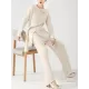 Loose Asymmetric Solid Color Long Sleeves Split-Front Round-Neck Sweater Top + Pants Bottom Two Pieces Set