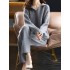 Loose Solid Color Long Sleeves Polo Sweater Top + Pants Bottom Two Pieces Set