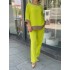 Loose Split-Side Three-Quarter Sleeves Contrast Color Round-Neck Shirts Top + Pants Bottom Two Pieces Set