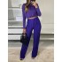 Round-Neck Long Sleeves Elasticity Pleated Solid Color Shirts Top + High Waisted Pants Bottom Two Pieces Set