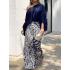 Loose Puff Sleeves Solid Color Off-The-Shoulder Blouses& Printed Pants Two Pieces Set