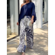 Loose Puff Sleeves Solid Color Off-The-Shoulder Blouses& Printed Pants Two Pieces Set