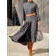 Solid Color Loose Top +  Asymmetric Pleated Split-Joint  Skirt Two Pieces Set