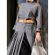 Solid Color Loose Top +  Asymmetric Pleated Split-Joint  Skirt Two Pieces Set