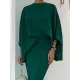 Batwing Sleeves Loose Solid Color Split-Joint Round-Neck Skirt Set Two Pieces Set