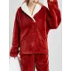 Coral Fleece Split-Joint V-Neck + Pants Pajama Two Pieces Set