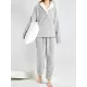 Coral Fleece Split-Joint V-Neck + Pants Pajama Two Pieces Set