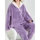 Coral Fleece Split-Joint V-Neck + Pants Pajama Two Pieces Set