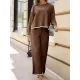 Round-Neck High-Low Long Sleeves Contrast Color Split-Side Sweater Top + Pants Bottom Two Pieces Set