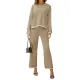 Round-Neck High-Low Long Sleeves Contrast Color Split-Side Sweater Top + Pants Bottom Two Pieces Set