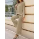 Round-Neck High-Low Long Sleeves Contrast Color Split-Side Sweater Top + Pants Bottom Two Pieces Set