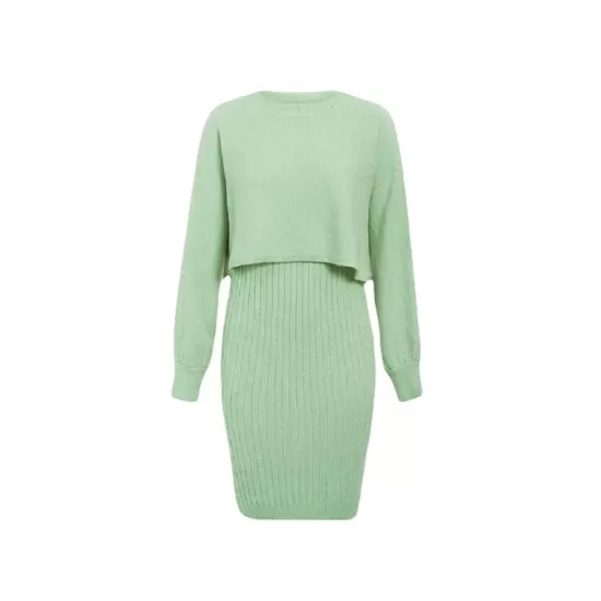 Round-Neck Long Sleeves Solid Color Sweater Top + Inner Dress Two Pieces Set