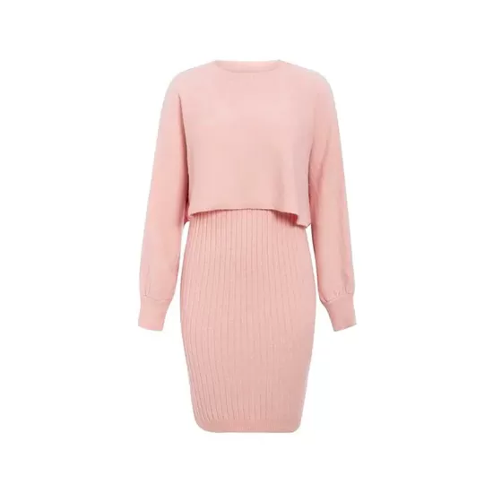 Round-Neck Long Sleeves Solid Color Sweater Top + Inner Dress Two Pieces Set