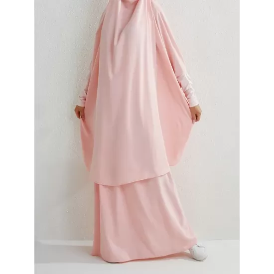 Solid Color Batwing Sleeves Long Sleeves Muslim High Neck Shirts Top + Skirts Bottom Two Pieces Set